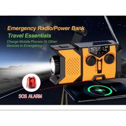 Nødradio med lygte, powerbank, solcelle og håndsving